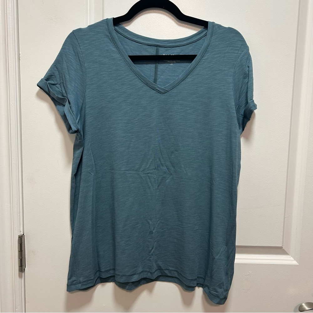 Max Studio Women's V-Neck Short Sleeve Tee — Slate Blue